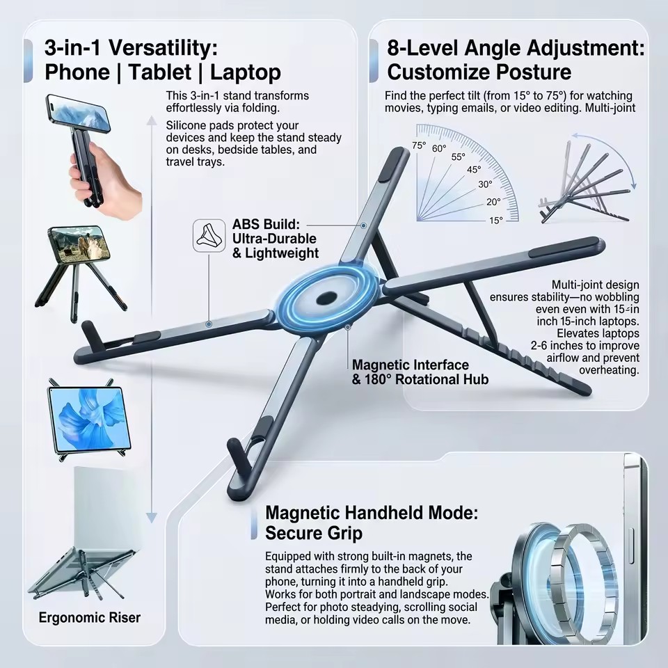 Laptop Stand Portable - Portable Magnetic Phone Holder & Selfie