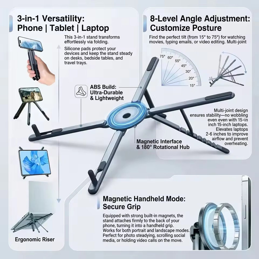Laptop Stand Portable - Portable Magnetic Phone Holder & Selfie